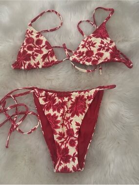 Red Floral Triangle Bikini Set